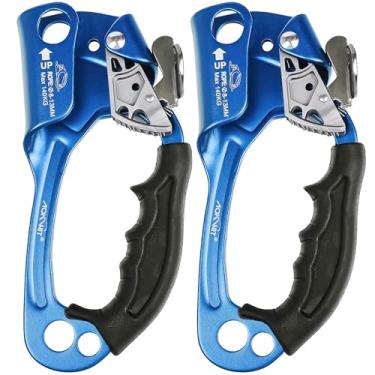 Imagem de AOKWIT Equipamento de escalada de liga de alumínio com certificação UIAA e CE, equipamento de rapel forte para escalada de árvores, arborista, resgate, montanhismo, espeleologia (azul direito 2)