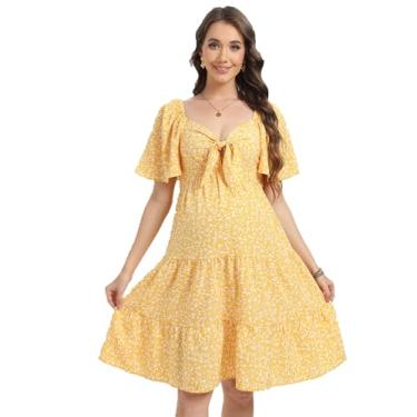Imagem de FUNJULY Vestidos de maternidade para chá de bebê, feminino, gola V, comprimento até o joelho, vestido de chá de bebê, Pijama amarelo, XGG