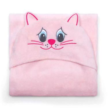 Imagem de Manta com Capuz Buettner Microfibra Infantil Miau 90cmx90cm Rosa Claro