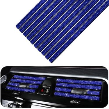 Imagem de MINGZAIQIPEI 10 peças de acabamento de moldagem de carro de diamante brilhante, saída de ventilação de ar condicionado de carro, linha de tira de decoração de interiores (azul)