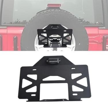 Imagem de hilopexi Placa de licença de pneu sobressalente com suporte de luz LED para Jeep Wrangler JK 2007-2017 Quadros de placas traseiras Montagem de realocação com lâmpada (2/4 portas, preto)
