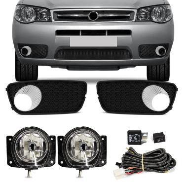 Imagem de Kit Farol de Milha Palio Siena 2005 a 2010 Weekend 2004 a 2007 com Grade Moldura Preta Aro Cromado