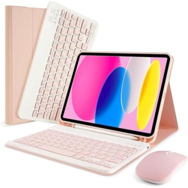 Imagem de Capa com teclado para iPad 11 polegadas A16 2025 (11ª geração)/10ª geração 2022 10,9 polegadas, teclado removível sem fio capa protetora premium com suporte para lápis para iPad de 11ª/10ª (rosa)