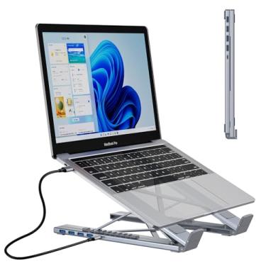 Imagem de Umaniy Suporte portátil para laptop M61 USB C para hub USB, 4 portas, adaptador multiportas USB 3.0, suporte ajustável para estação de ancoragem, compatível com MacBook Pro/Air, Chromebook, teclado