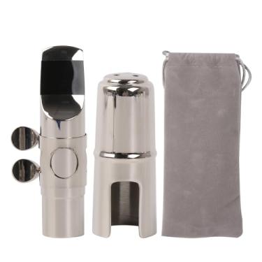 Imagem de BQLZR Soprano B Bocal plano para saxofone 7# Grampo para amantes da música com bolsa de flanela prata