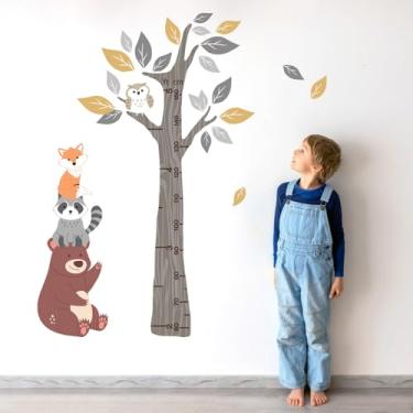 Imagem de Yovkky Kids Height Chart Wall Decals Stickers, Woodland Animals Tree Toddler Baby Growth Measurement Nursery Decor, Forest Bear Raccoon Fox Owl Leaves Home Decorations Bedroom Playroom Art 492