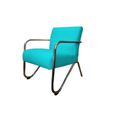 Imagem de Poltrona Decorativa Bela Suede Azul Turquesa Braço Cromado Ms Decor - 
