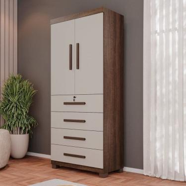 Imagem de Guarda-roupa 2 Portas 4 Gavetas Ilhéus Espresso Móveis Imbuia / Off White