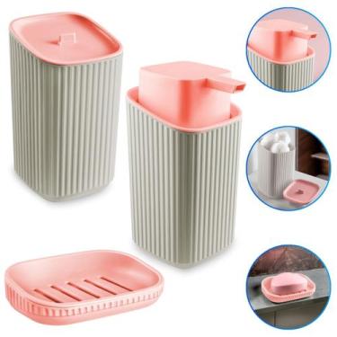 Imagem de kit Higiene Bebê 3 Peças Porta  Algodão Cotonete Dispenser e Sabonetei