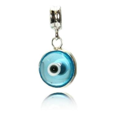 Imagem de Berloque Murano Olho Grego Azul Claro Prata Legitima 925 - Lojas La&Ny