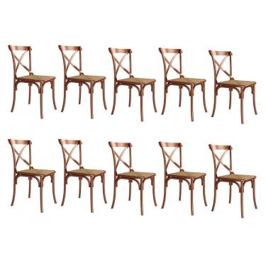 Imagem de Kit 10 Cadeiras Jantar Katrina Premium Aço Cobre Assento Bege