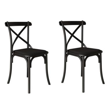 Imagem de Kit 2 Cadeiras Katrina Premium Assento Corano Preto Aço Preto