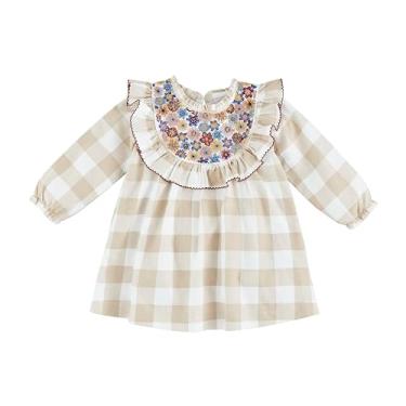 Imagem de Mud Pie Vestido infantil xadrez neutro para bebês meninas, Marrom, 24-3T