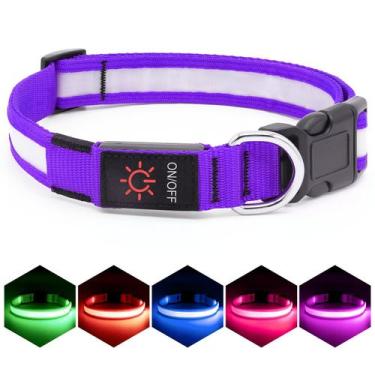 Imagem de Coleira LED para cães VIZPET ajustável USB recarregável roxa