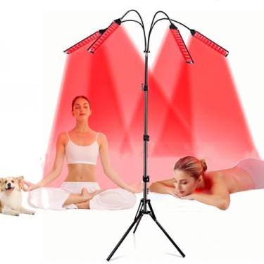 Imagem de Luminária de Terapia de Luz Vermelha com Luz Infravermelha de 660 nm e 850 nm 420 LEDs,5 níveis,4 painéis ajustáveis, temporizador e suporte de chão para alívio de dores no corpo inteiro,rosto,costas