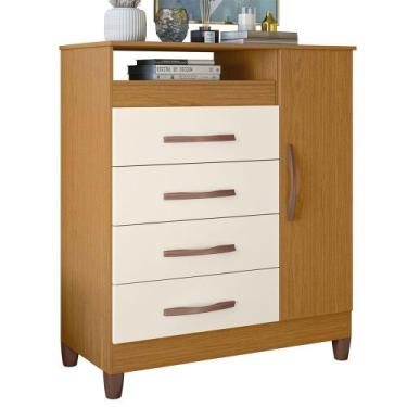 Imagem de Cômoda Turquesa com 4 Gavetas Albatroz, Cinamomo/Off White - Flex