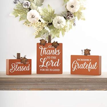 Imagem de Glitzhome Placas decorativas de madeira para mesa de Ação de Graças, conjunto de 3, 21 cm de altura, laranja