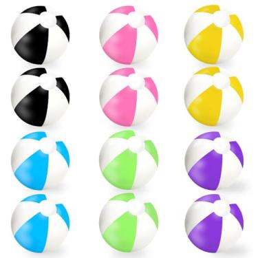 Imagem de Whaline 12 bolas de praia infláveis de 40,6 cm, bolas redondas de PVC, brinquedos fofos para o verão, tema tropical havaiano, decoração de festa na praia (preto, rosa, amarelo, azul, verde, roxo)
