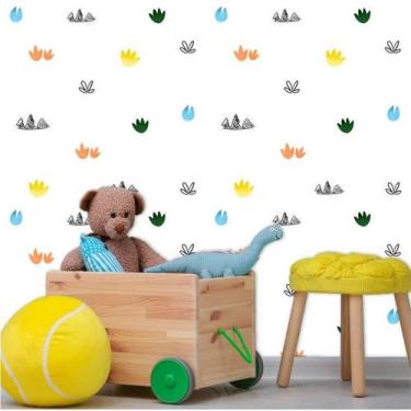 Imagem de Papel De Parede Autocolante Baby Dinossauros Pegadas Cute - Inove Papé