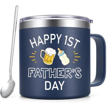 Imagem de Qtencas New Dad Gifts for Men, First Time Dad, Happy 1st Father's Day Caneca de café isolada de aço inoxidável, presente logo para ser papai, presente esperando pela primeira vez pai da esposa