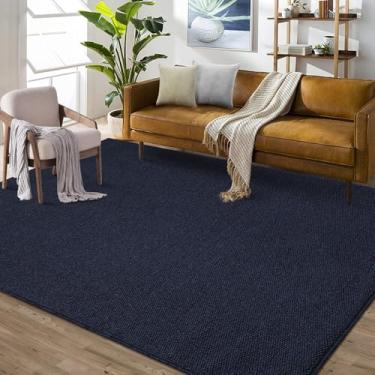 Imagem de dainslef Tapete sólido lavável à máquina, 12 x 18 cm, moderno, sólido, texturizado, resistente a manchas, antiderrapante, cobertura de chão para decoração de quarto de jantar, azul marinho, 12 x 18 cm