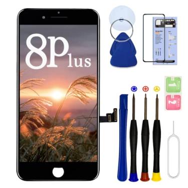 Imagem de Tela de substituição de 5,5 polegadas para iPhone 8 Plus (A1864, A1897, A1898), tela digitalizadora 3D Touch LCD para iPhone 8 Plus, com kit de ferramentas de reparo que inclui câmera frontal e fone de ouvido e sensores (Preto)
