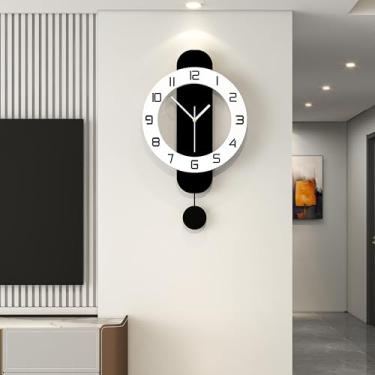 Imagem de YIJIDECOR Relógio de parede moderno operado por bateria relógio grande para decoração de sala de estar, sem tique-taque, relógios decorativos clássicos silenciosos com pêndulo para quarto, escritório