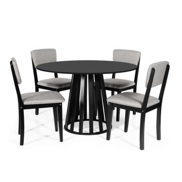 Imagem de Mesa De Jantar Redonda Gabi Preta Com 4 Cadeiras Estofadas Ella Preto/cinza Claro