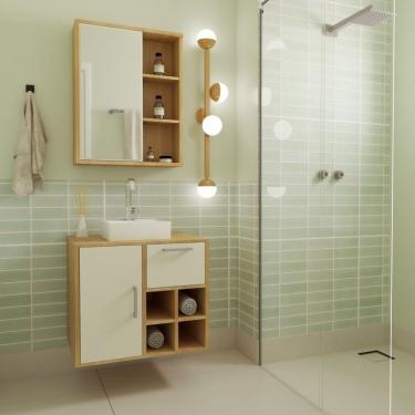 Imagem de Gabinete De Banheiro Suspenso 68cm Com Balcão 1 Porta 1 Gaveta E Espelheira Sem Cuba Mel-arenas