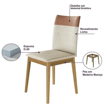 Imagem de Conjunto 6 Cadeiras Cristal Linho Com Pés De Madeira Maciça Areia/caramelo Areia/caramelo