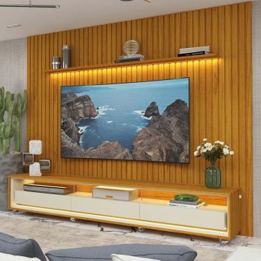 Imagem de Rack Com Painel Para Tv Até 85 Polegadas Led 3 Gavetas Com Rodízios 275cm Nobre/requinte Naturale/naturale-off White