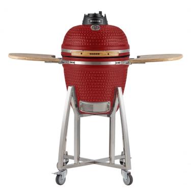 Imagem de Churrasqueira Kamado Médio Rasco Vermelho C/ Grelha Aço Inox, Suporte E Mesas. Ideal P/ 8 Pessoas Vermelho