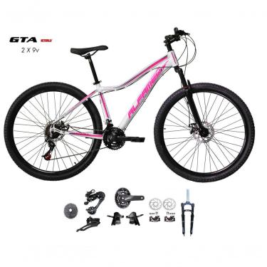 Imagem de Bicicleta Aro 29 Alfameq Pandora Kit 2x9 Gta Sunrun Freio Disco K7 11/36 Pedivela 24/38d Garfo Trava -branco/rosa Tam.17