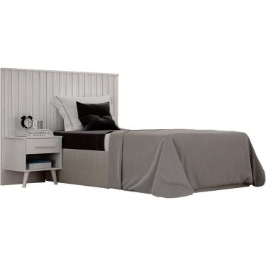 Imagem de Cabeceira Solteiro Milano Ripado Com Mesa De Cabeceira Branco