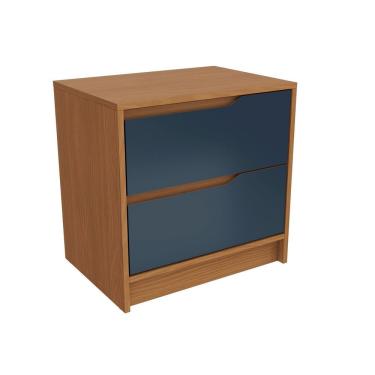 Imagem de Mesa De Cabeceira 2 Gavetas De Madeira Canela azul