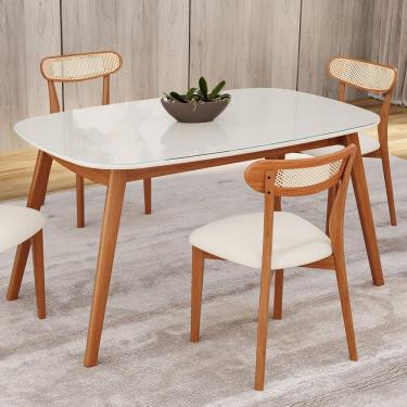 Imagem de Mesa 135cm X 80cm Mdf Com Vidro Laqueado Ceci Yescasa Natural Off White