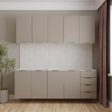 Imagem de Cozinha Modulada 4 Peças Sem Tampo Com Rodapé 2 Aéreos E 2 Balcões Ipanema Cabecasa Madeiramadeira Fendi Trama