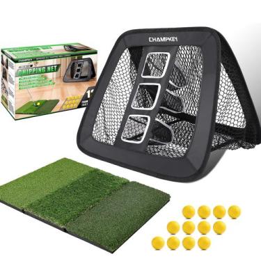 Imagem de Rede de lascas de golfe CHAMPKEY de dupla face com tapete e 12 bolas d