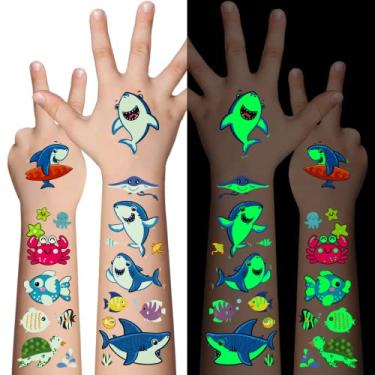 Imagem de AWINMAY Tatuagens Temporárias Luminosas Para Crianças - 130 Adesivos Brilhantes De Animais Marinhos, Tema Oceano No Escuro Meninos E Meninas, Maquiagem Facial, Tatuagem Falsa, Lembrancinhas Festas F