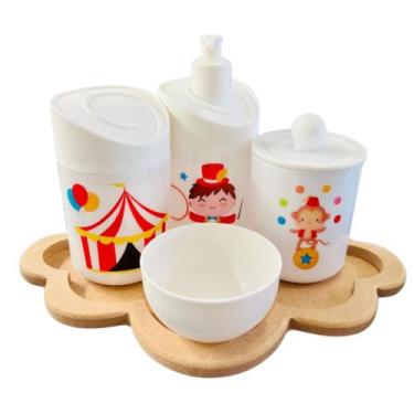 Imagem de Kit Higiene Baby Circo Menino c/bandeja em MDF - Dóia Kids, Nuvem Crua