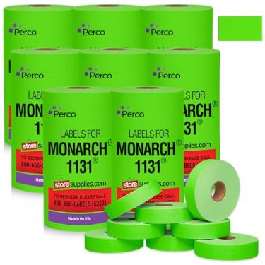 Imagem de Perco Etiquetas de preço verdes fluorescentes para Monarch 1131 Price Gun – 8 mangas, 64 rolos – 160.000 etiquetas de marcação de preço – com rolos de tinta incluídos
