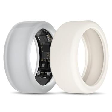 Imagem de Compatível com UltraHuman Ring AIR Cover - Protetor de anel de silicone elástico para malhar (M, transparente + luz das estrelas)