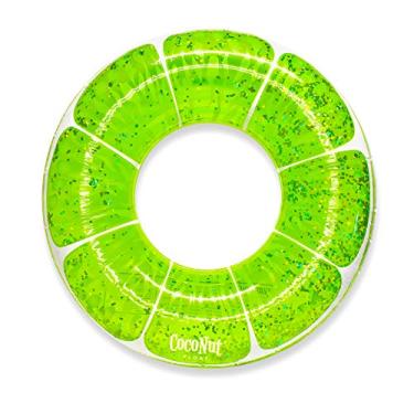 Imagem de Coconut Float Boia De Piscina Com Glitter Verde-Limão E Coco, Anel Inflável Durável 3,5 Pés, Descanso Brinquedo Aquático, Decoração Colorida Para Festas Verão, Eventos, Maiores 8 Anos