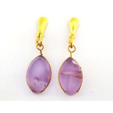 Imagem de Brinco Navete Pedra Ametista Tarracha Dourado