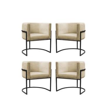Imagem de Kit 4 Poltronas Reforçadas Decorativa Sala Carla Base Ferro Preta Sued