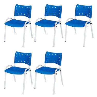 Imagem de Cadeira Iso Base Branco Igreja, Escola, Escritório - Azul Kit 5 Peças