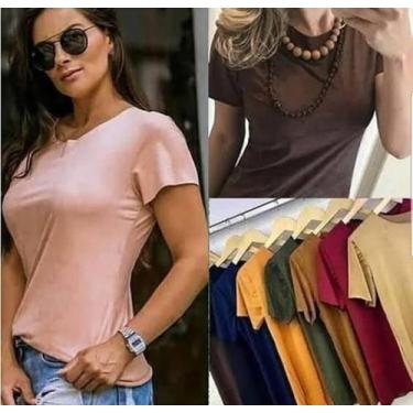Imagem de blusa feminina suede manga curta basica lisa - moda filo, Marrom, P