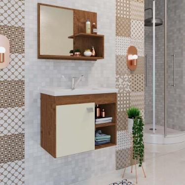 Imagem de Gabinete com Pia e Espelheira para Banheiro 55 cm Bia MGM Amendoa/Off 