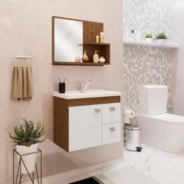 Imagem de Gabinete Banheiro com Pia e Espelheira 55 cm Isa MGM Amendoa/Branco