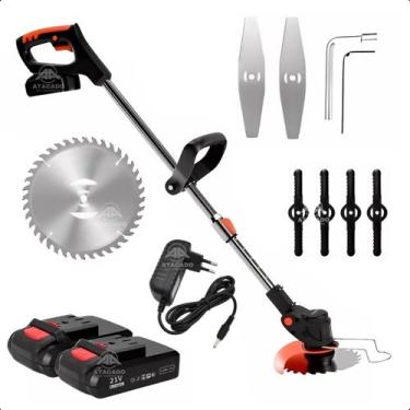 Imagem de Roçadeira aparador cortador de grama sem fio recarregável 2 baterias s